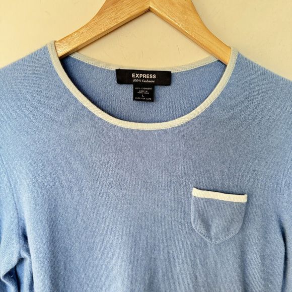 Express 100% Cashmere Womens Two Tone BLUE Pocket Sweater SIZE S - Picture 2 of 4